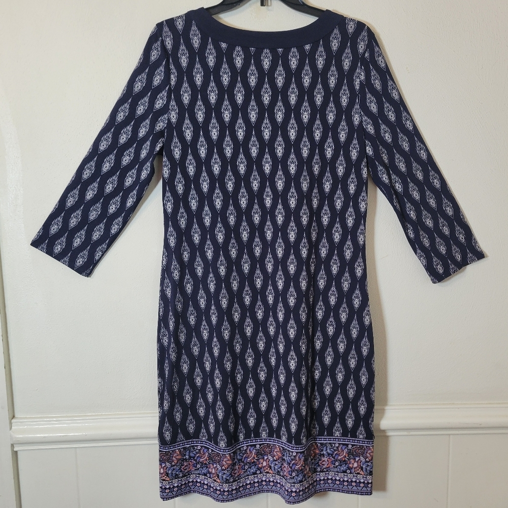 Magnolia Grace Navy and White Dress Midi Dress With Embroided Neckline Medium - Picture 3 of 5